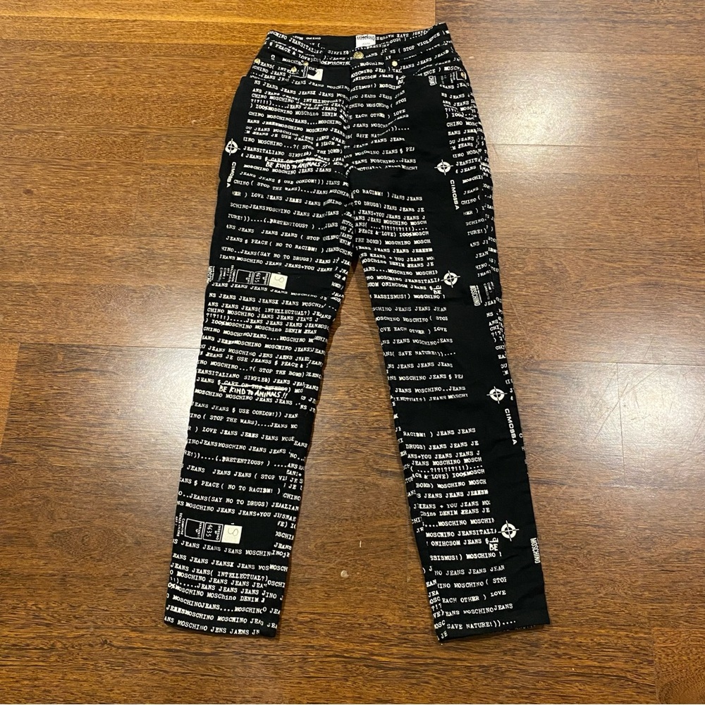Moschino Vintage 90s Black & White Stop the Violence Print Women’s Jeans